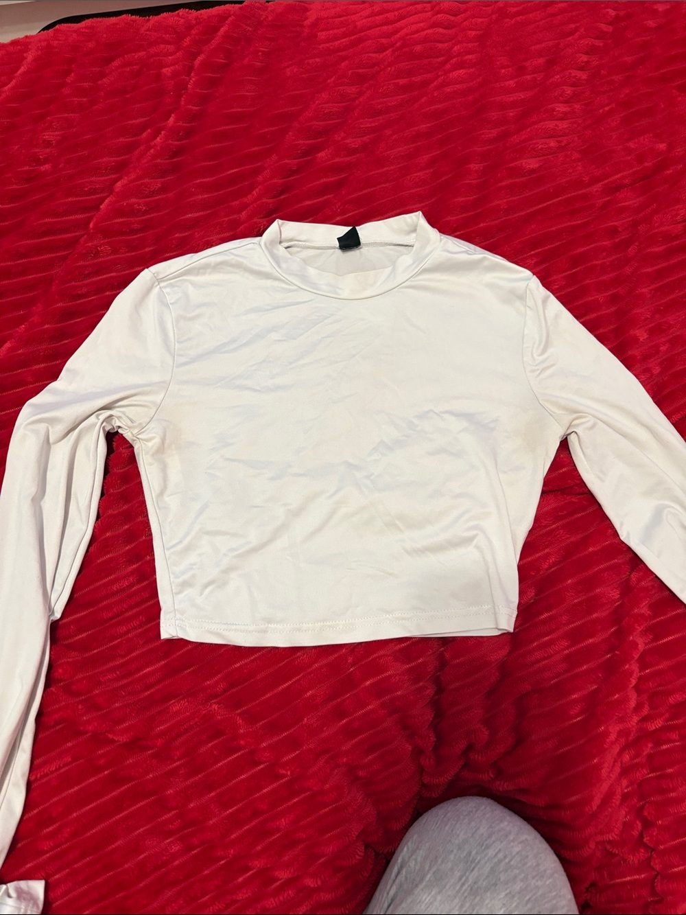 SHEIN White Long-Sleeve Cropped Crew Top
